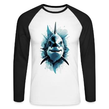 Shark | Great White Shark | Sea Creature | Fish - Unisex Long Sleeve Baseball T-Shirt - white/black - Front - Nik (191cm)