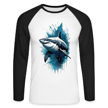 Shark | Great White Shark | Sea Creature | Fish - Unisex Long Sleeve Baseball T-Shirt - white/black - Front - Nik (191cm)