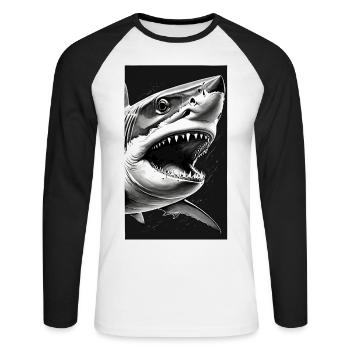 Shark | Great White Shark | Sea Creature | Fish - Unisex Long Sleeve Baseball T-Shirt - white/black - Front - Nik (191cm)