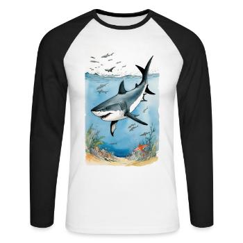 Shark | Great White Shark | Sea Creature | Fish - Unisex Long Sleeve Baseball T-Shirt - white/black - Front - Nik (191cm)