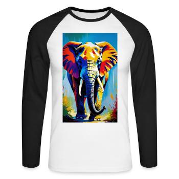 Elefant | Wildtier | Afrika | Kindermotive - Unisex Baseballshirt langarm - Weiß/Schwarz - Vorne - Nik (191cm)