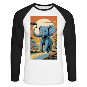 Elefant | Wildtier | Afrika | Kindermotive - Unisex Baseballshirt langarm - Weiß/Schwarz - Vorne - Nik (191cm)