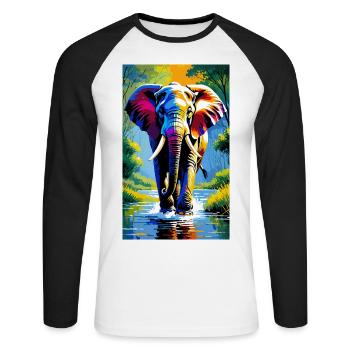 Elefant | Wildtier | Afrika | Kindermotive - Unisex Baseballshirt langarm - Weiß/Schwarz - Vorne - Nik (191cm)