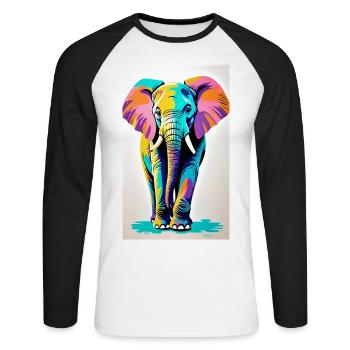 Elefant | Wildtier | Afrika | Kindermotive - Unisex Baseballshirt langarm - Weiß/Schwarz - Vorne - Nik (191cm)
