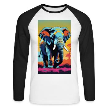 Elefant | Wildtier | Afrika | Kindermotive - Unisex Baseballshirt langarm - Weiß/Schwarz - Vorne - Nik (191cm)