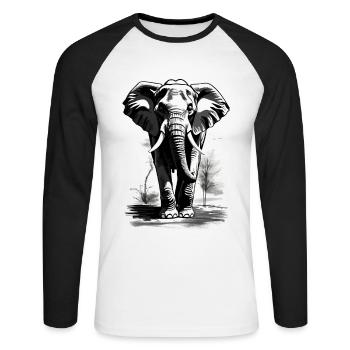 Elefant | Wildtier | Afrika | Kindermotive - Unisex Baseballshirt langarm - Weiß/Schwarz - Vorne - Nik (191cm)