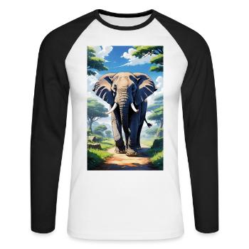Elefant | Wildtier | Afrika | Kindermotive - Unisex Baseballshirt langarm - Weiß/Schwarz - Vorne - Nik (191cm)
