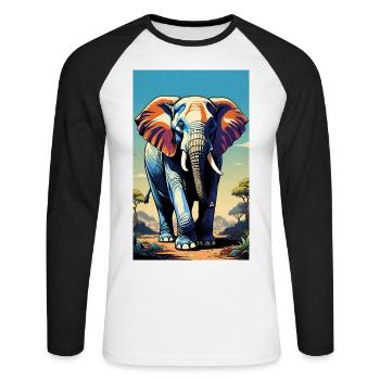 Elefant | Wildtier | Afrika | Kindermotive - Unisex Baseballshirt langarm - Weiß/Schwarz - Vorne - Nik (191cm)