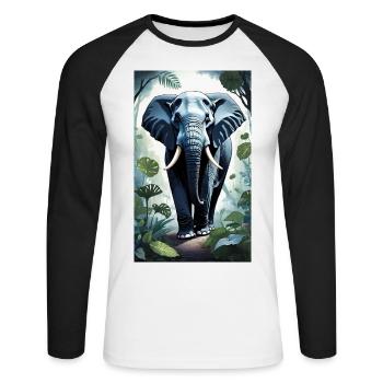 Elefant | Wildtier | Afrika | Kindermotive - Unisex Baseballshirt langarm - Weiß/Schwarz - Vorne - Nik (191cm)