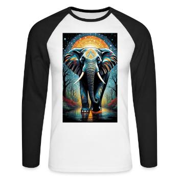 Elefant | Wildtier | Afrika | Kindermotive - Unisex Baseballshirt langarm - Weiß/Schwarz - Vorne - Nik (191cm)