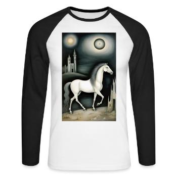 Horse | Horse Riding | Animal | Mount | Colorful - Unisex Long Sleeve Baseball T-Shirt - white/black - Front - Nik (191cm)