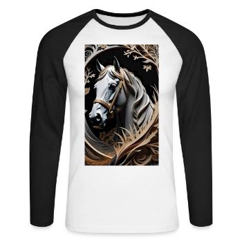 Pferd | reiten | Tier | Reittier | Bunt - Unisex Baseballshirt langarm - Weiß/Schwarz - Vorne - Nik (191cm)
