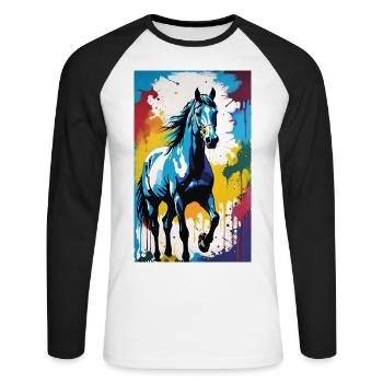 Pferd | reiten | Tier | Reittier | Bunt - Unisex Baseballshirt langarm - Weiß/Schwarz - Vorne - Nik (191cm)