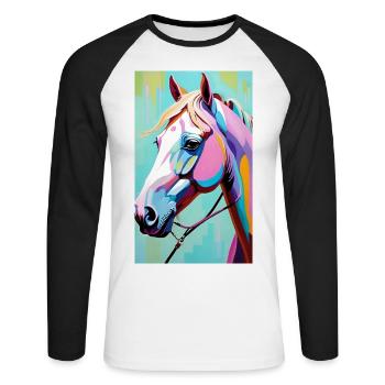 Pferd | reiten | Tier | Reittier | Bunt - Unisex Baseballshirt langarm - Weiß/Schwarz - Vorne - Nik (191cm)