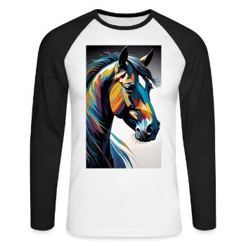 Horse | Horse Riding | Animal | Mount | Colorful - Unisex Long Sleeve Baseball T-Shirt - white/black - Front - Nik (191cm)