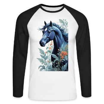 Pferd | reiten | Tier | Reittier | Bunt - Unisex Baseballshirt langarm - Weiß/Schwarz - Vorne - Nik (191cm)