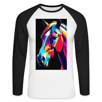 Pferd | reiten | Tier | Reittier | Bunt - Unisex Baseballshirt langarm - Weiß/Schwarz - Vorne - Nik (191cm)