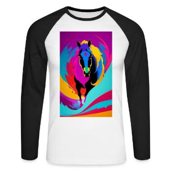 Pferd | reiten | Tier | Reittier | Bunt - Unisex Baseballshirt langarm - Weiß/Schwarz - Vorne - Nik (191cm)