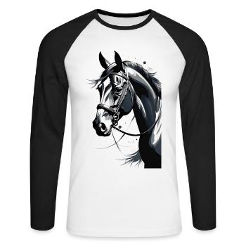 Pferd | reiten | Tier | Reittier | Bunt - Unisex Baseballshirt langarm - Weiß/Schwarz - Vorne - Nik (191cm)