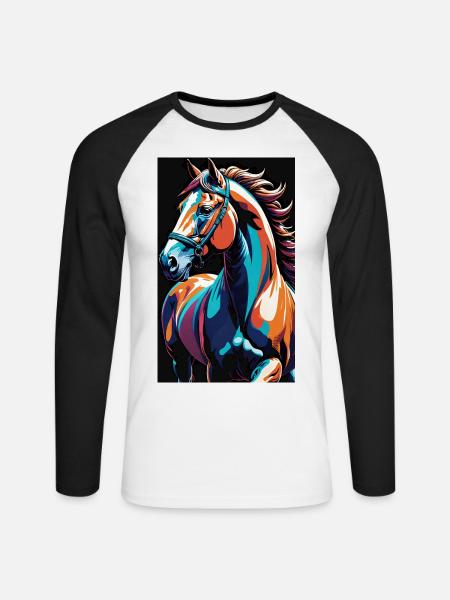 Pferd | reiten | Tier | Reittier | Bunt - Unisex Baseballshirt langarm - Weiß/Schwarz