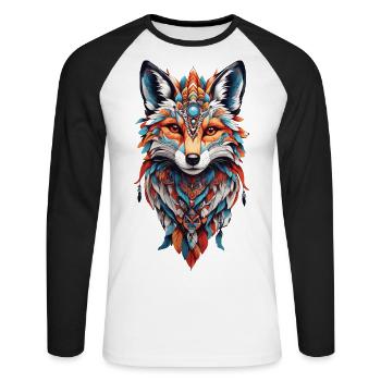 Spirituel indien Fox Feather Design Boho Style - T-shirt baseball manches longues Homme - blanc/noir - Devant - Nik (191cm)