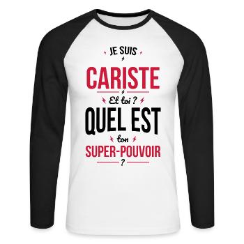 Je suis cariste - Super-pouvoir - T-shirt baseball manches longues Homme - blanc/noir - Devant - Nik (191cm)