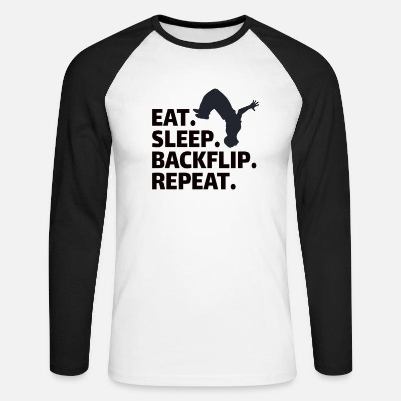 GYMNASTICS: eat,backflip,sleep,repeat - Unisex Baseballshirt langarm - Weiß/Schwarz
