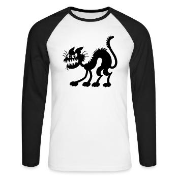 Chat noir de Halloween - T-shirt baseball manches longues Homme - blanc/noir - Devant - Nik (191cm)