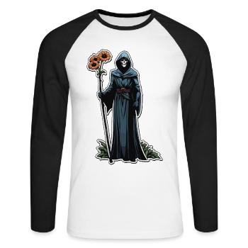 Illustration de fleurs de la Faucheuse - T-shirt baseball manches longues Homme - blanc/noir - Devant - Nik (191cm)