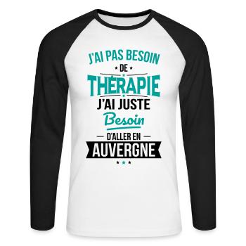 Pas besoin de thérapie Besoin aller en Auvergne - T-shirt baseball manches longues Homme - blanc/noir - Devant - Nik (191cm)