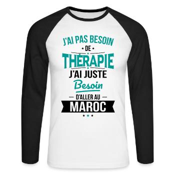 Pas besoin de thérapie Besoin aller au Maroc - T-shirt baseball manches longues Homme - blanc/noir - Devant - Nik (191cm)