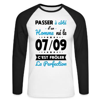 Anniversaire - Né 7 Septembre Frôler perfection - T-shirt baseball manches longues Homme - blanc/noir - Devant - Nik (191cm)