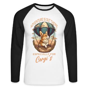 Chien aventurier en montgolfière - T-shirt baseball manches longues Homme - blanc/noir - Devant - Nik (191cm)