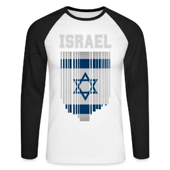 Drapeau d’Israël, fierté israélienne - T-shirt baseball manches longues Homme - blanc/noir - Devant - Nik (191cm)