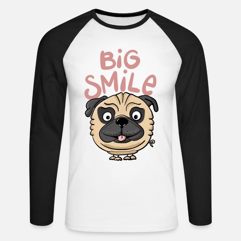 Mops Big Smile - Unisex Baseballshirt langarm - Weiß/Schwarz