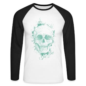 Schädel - Unisex Baseballshirt langarm - Weiß/Schwarz - Vorne - Nik (191cm)