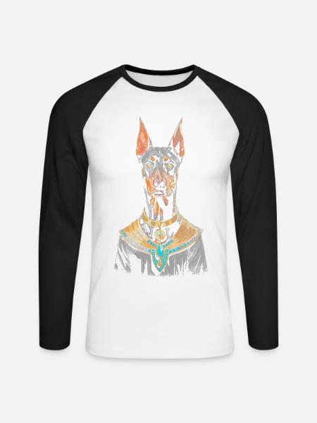 Ägyptischer Dobermann - Unisex Baseballshirt langarm - Weiß/Schwarz
