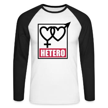 04 HETERO Herzen Liebe Love Heterosexuell - Unisex Baseballshirt langarm - Weiß/Schwarz - Vorne - Nik (191cm)