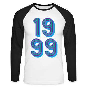 1999 Geburtsjahr | Farben änderbar - Unisex Baseballshirt langarm - Weiß/Schwarz - Vorne - Nik (191cm)