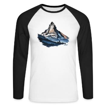 Cervin Suisse - Cadeaux Souvenirs - T-shirt baseball manches longues Homme - blanc/noir - Devant - Nik (191cm)