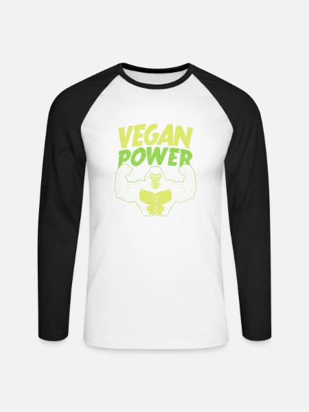 Vegan Power - Unisex Baseballshirt langarm - Weiß/Schwarz