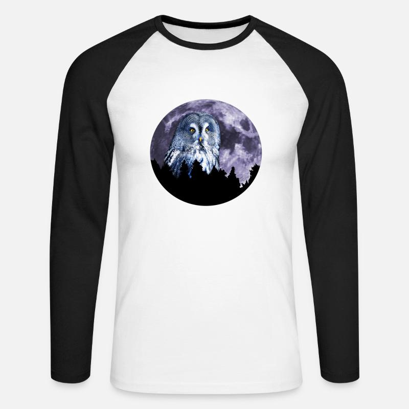 Die große Eule - Unisex Baseballshirt langarm - Weiß/Schwarz