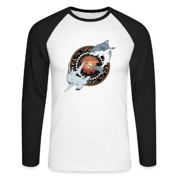 Hammerhai Weißer Hai Hawaiianisch - Unisex Baseballshirt langarm - Weiß/Schwarz - Vorne - Nik (191cm)