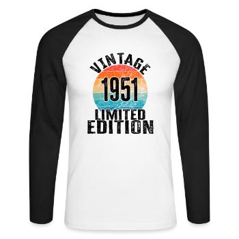 Année de naissance 1951 Vintage Limited Edition Retro - T-shirt baseball manches longues Homme - blanc/noir - Devant - Nik (191cm)