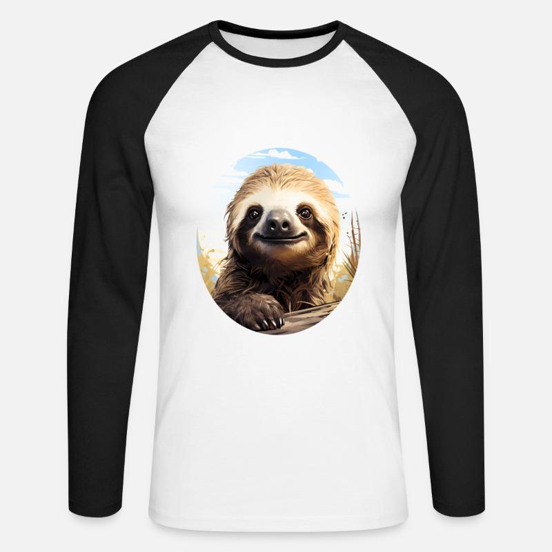 Faultier - Unisex Baseballshirt langarm - Weiß/Schwarz