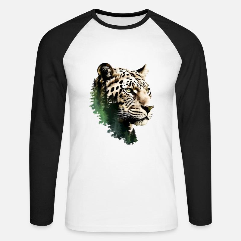 Leopard - Unisex Baseballshirt langarm - Weiß/Schwarz