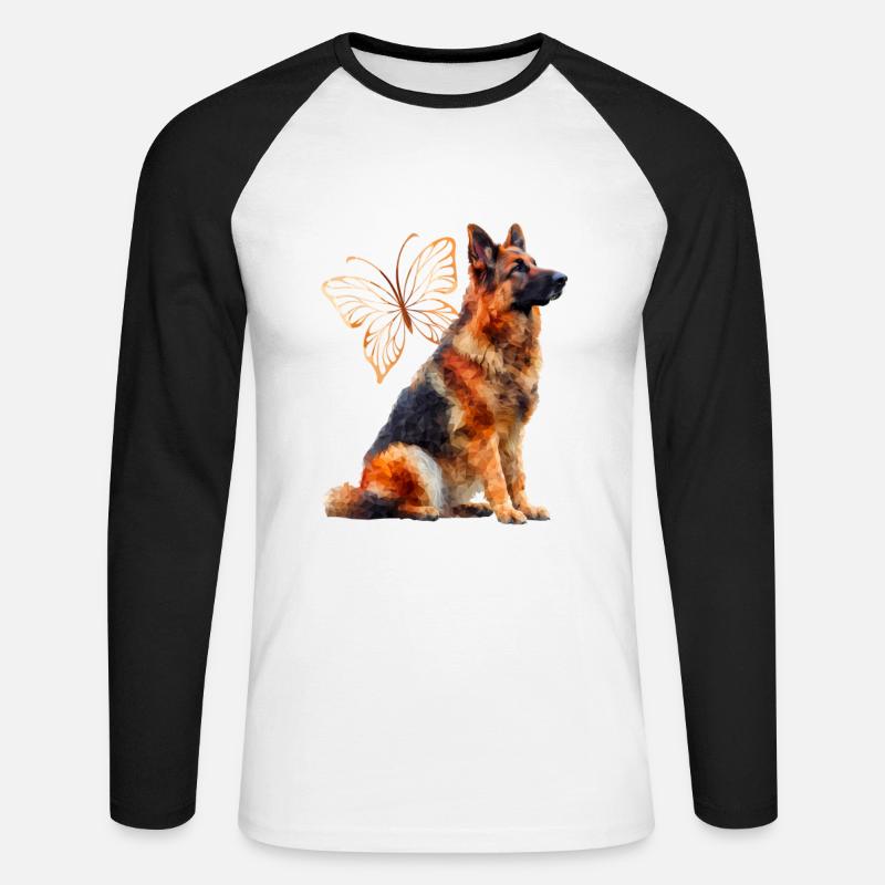 Deutscher Schäferhund - Unisex Baseballshirt langarm - Weiß/Schwarz
