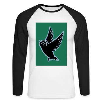 Eule - Unisex Baseballshirt langarm - Weiß/Schwarz - Vorne - Nik (191cm)