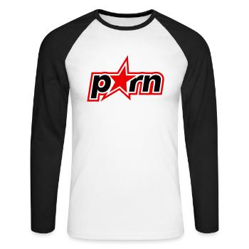 Lettrage porno - T-shirt baseball manches longues Homme - blanc/noir - Devant - Nik (191cm)