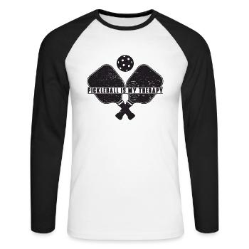 Pickleball Is My Therpy Saying for Pickleballer - Unisex Long Sleeve Baseball T-Shirt - white/black - Front - Nik (191cm)